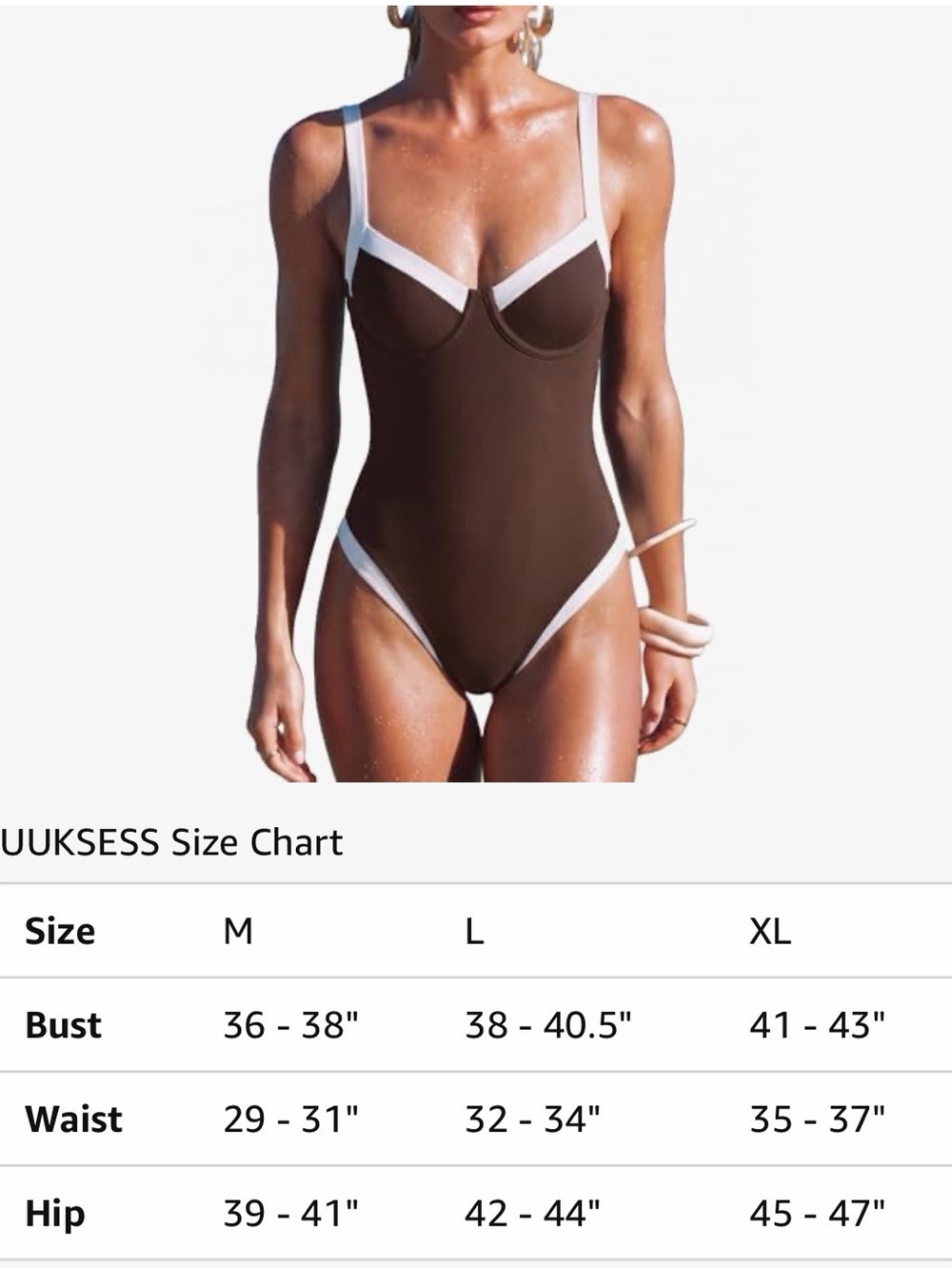 NWT Women’s Large Brown and White Colorblock Underwire One-Piece Swimsuit - Picture 2 of 4